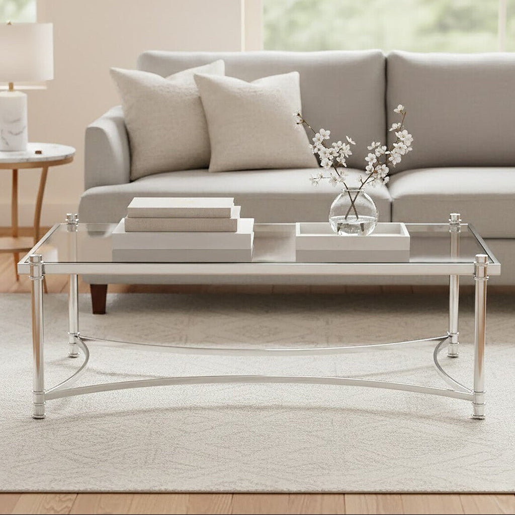 Ackley Clear Glass and Silver Finish Rectangular Coffee Table