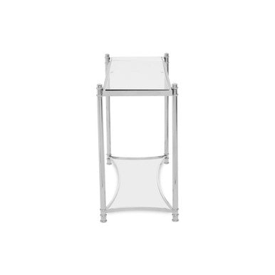 Ackley Silver Metal Console Table with Clear Glass Top