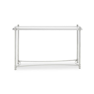 Ackley Silver Metal Console Table with Clear Glass Top
