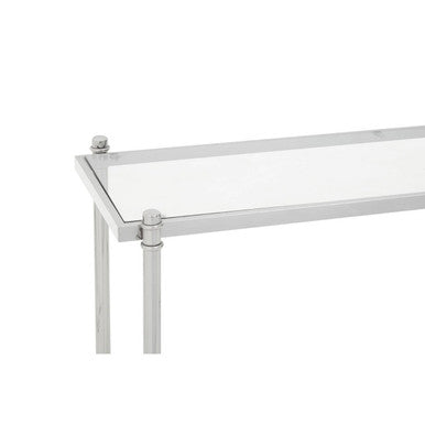 Ackley Silver Metal Console Table with Clear Glass Top