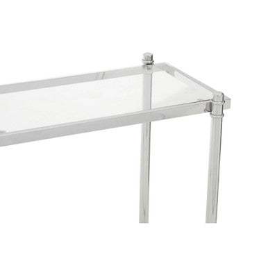 Ackley Silver Metal Console Table with Clear Glass Top