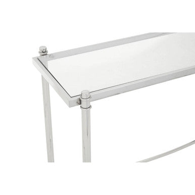 Ackley Silver Metal Console Table with Clear Glass Top