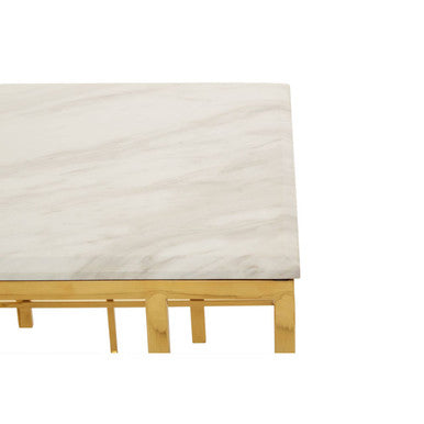 White Marble Top Side Table with Gold Finish Geometric Stainless Steel Base | Aprilia