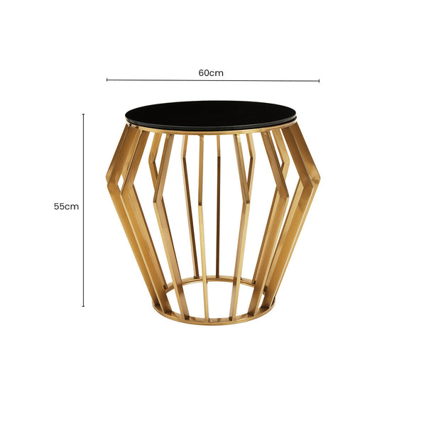 Ackley Gold Metal  Side Table with Black Glass Top