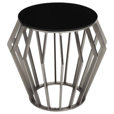Ackley Black Glass and Silver Finish Round Side Table