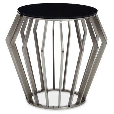 Ackley Black Glass and Silver Finish Round Side Table