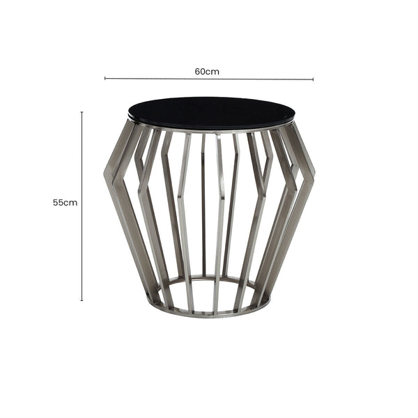 Ackley Black Glass and Silver Finish Round Side Table