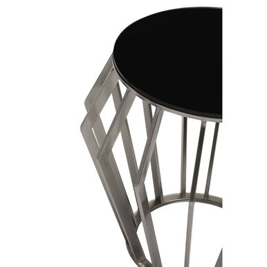 Ackley Black Glass and Silver Finish Round Side Table