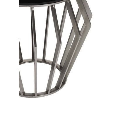 Ackley Black Glass and Silver Finish Round Side Table