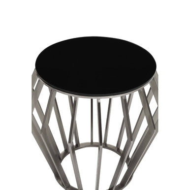 Ackley Black Glass and Silver Finish Round Side Table