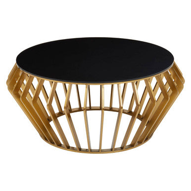 Ackley Black Glass and Gold Finish Round Coffee Table