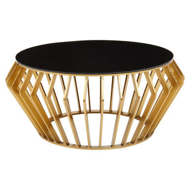 Ackley Black Glass and Gold Finish Round Coffee Table