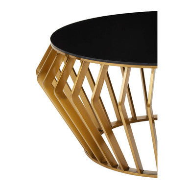 Ackley Black Glass and Gold Finish Round Coffee Table