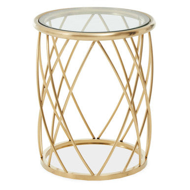 Ackley Gold Metal  Side Table with Clear Glass Top