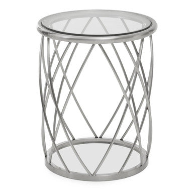Ackley Clear Glass and Silver Finish Round Side Table
