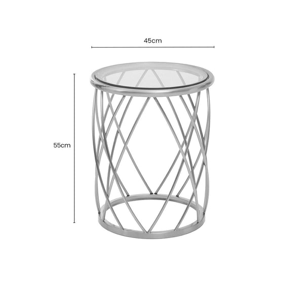 Ackley Clear Glass and Silver Finish Round Side Table