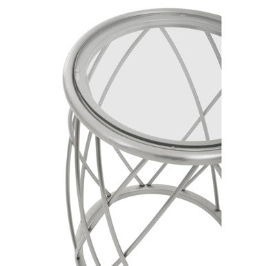 Ackley Clear Glass and Silver Finish Round Side Table