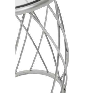 Ackley Clear Glass and Silver Finish Round Side Table