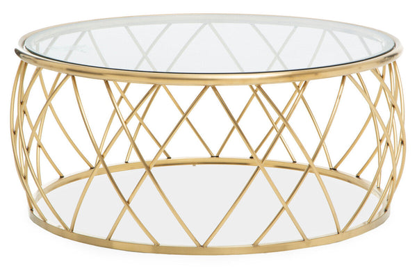 Ackley Clear Glass and Gold Finish Round Coffee Table