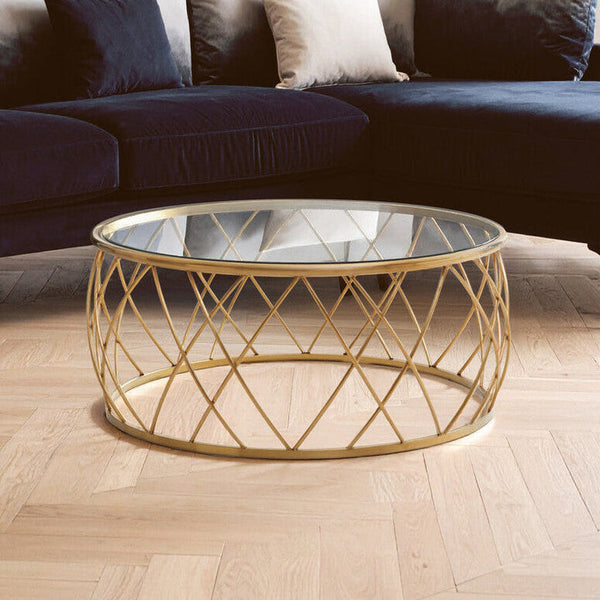 Ackley Clear Glass and Gold Finish Round Coffee Table