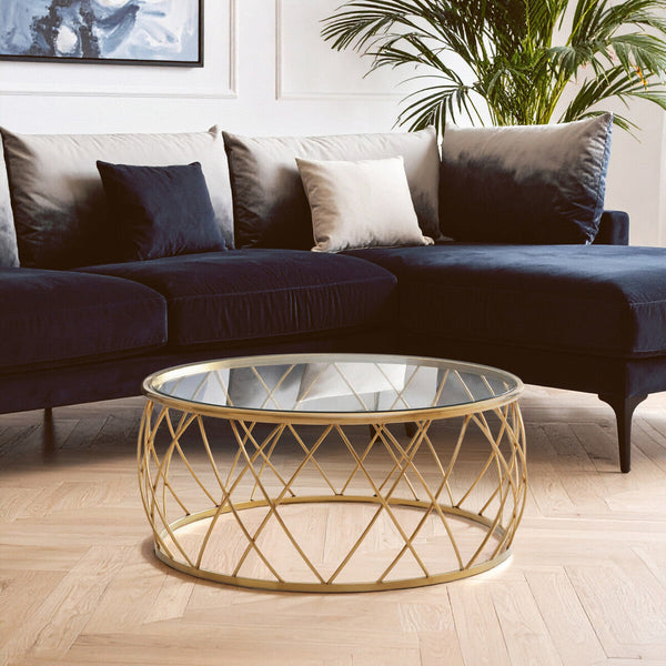 Ackley Clear Glass and Gold Finish Round Coffee Table