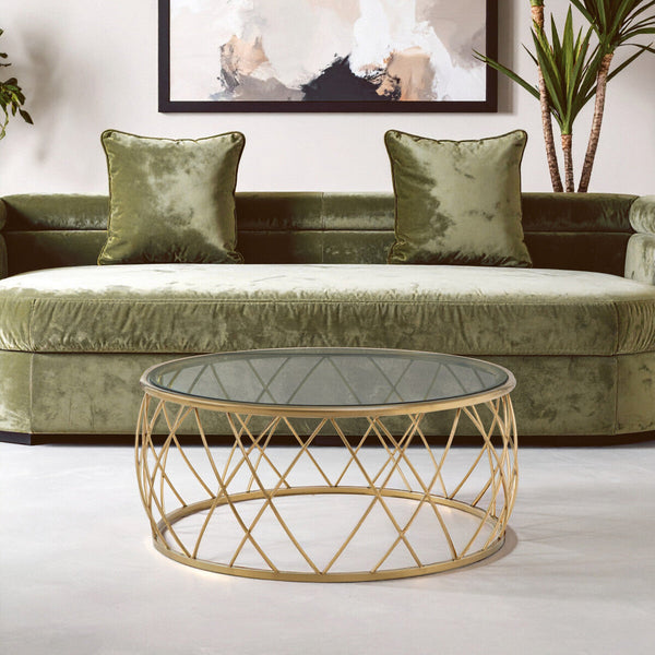 Ackley Clear Glass and Gold Finish Round Coffee Table