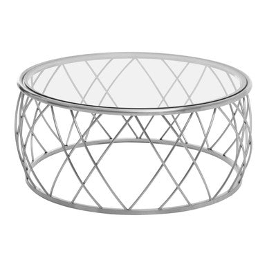 Ackley Clear Glass and Silver Finish Round Coffee Table