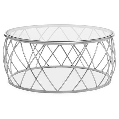 Ackley Clear Glass and Silver Finish Round Coffee Table
