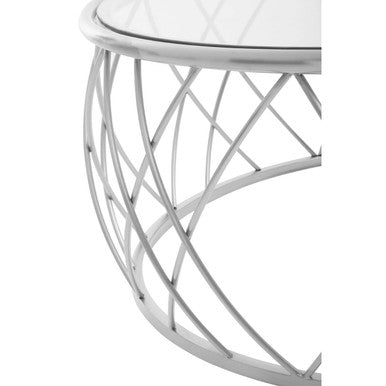 Ackley Clear Glass and Silver Finish Round Coffee Table