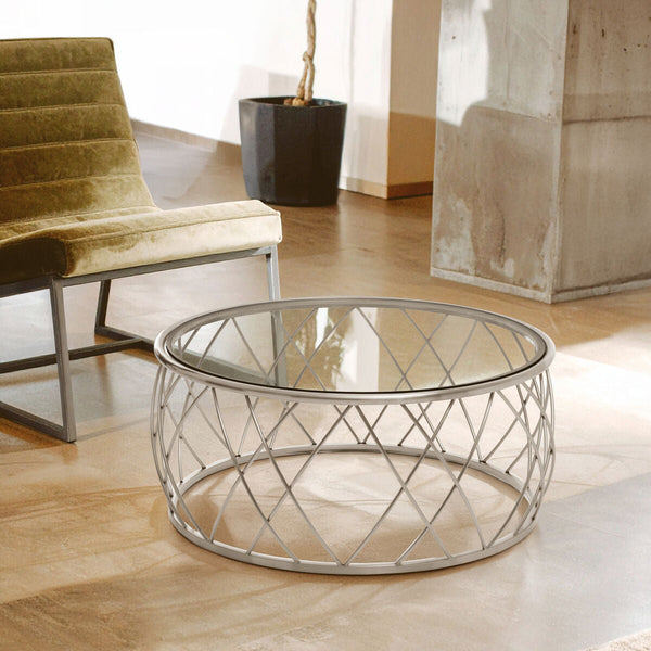 Ackley Clear Glass and Silver Finish Round Coffee Table