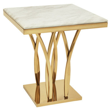 Arenza White Marble Side Table with Gold Finish Frame