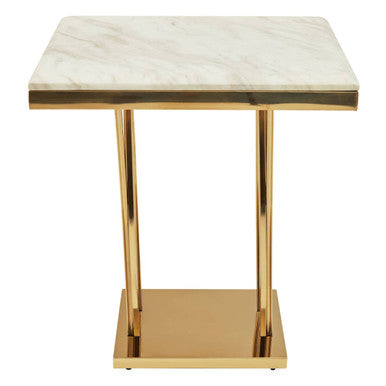 Arenza White Marble Side Table with Gold Finish Frame