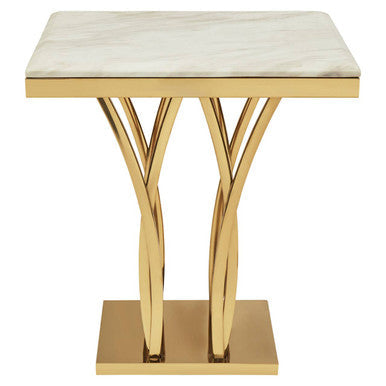 Arenza White Marble Side Table with Gold Finish Frame