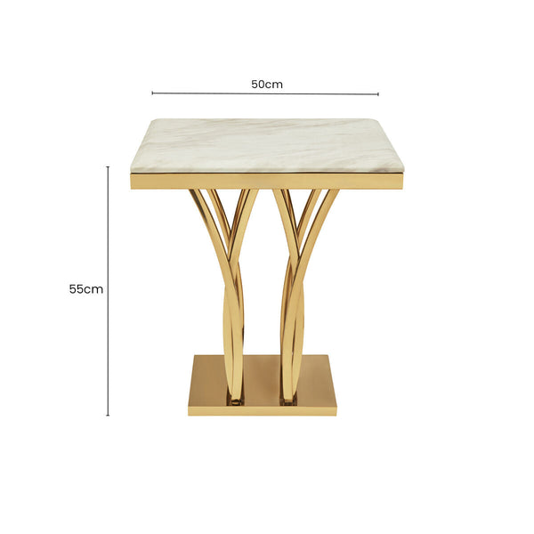 Arenza White Marble Side Table with Gold Finish Frame