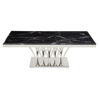 Black Marble Top Coffee Table with Intricate Silver Base | Arenza