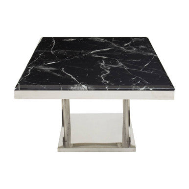 Black Marble Top Coffee Table with Intricate Silver Base | Arenza