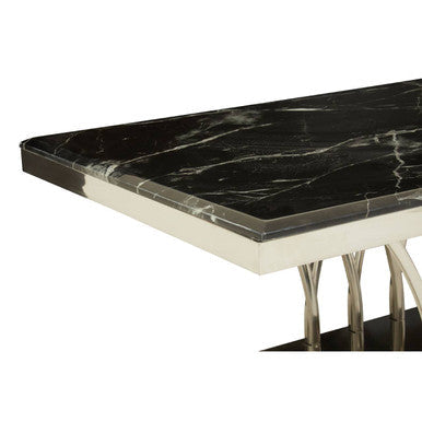 Black Marble Top Coffee Table with Intricate Silver Base | Arenza