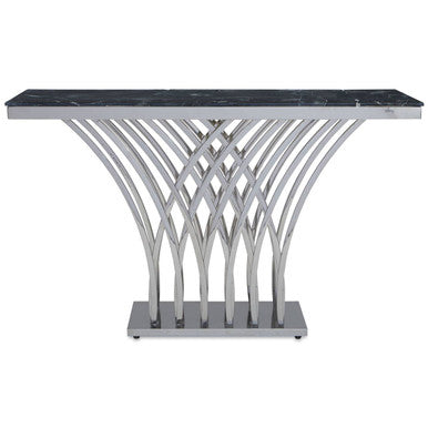 Arenza Black Marble Console Table with Silver Finish Frame