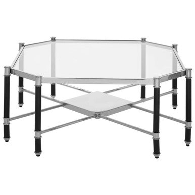 Silver and Black Metal Coffee Table with Clear Tempered Glass Top | Allessi