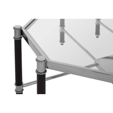 Silver and Black Metal Coffee Table with Clear Tempered Glass Top | Allessi