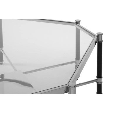 Silver and Black Metal Coffee Table with Clear Tempered Glass Top | Allessi