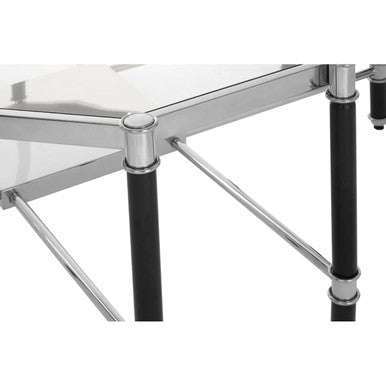 Silver and Black Metal Coffee Table with Clear Tempered Glass Top | Allessi