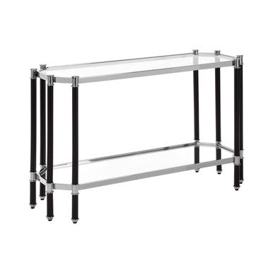 Silver and Black Chrome Finish Console Table with Clear Tempered Glass Top | Allessi