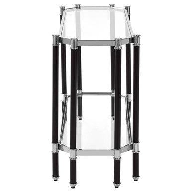 Silver and Black Chrome Finish Console Table with Clear Tempered Glass Top | Allessi
