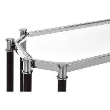 Silver and Black Chrome Finish Console Table with Clear Tempered Glass Top | Allessi