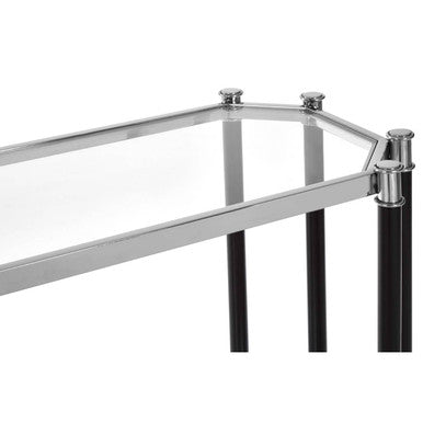 Silver and Black Chrome Finish Console Table with Clear Tempered Glass Top | Allessi