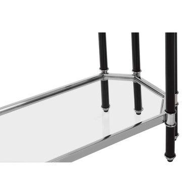 Silver and Black Chrome Finish Console Table with Clear Tempered Glass Top | Allessi
