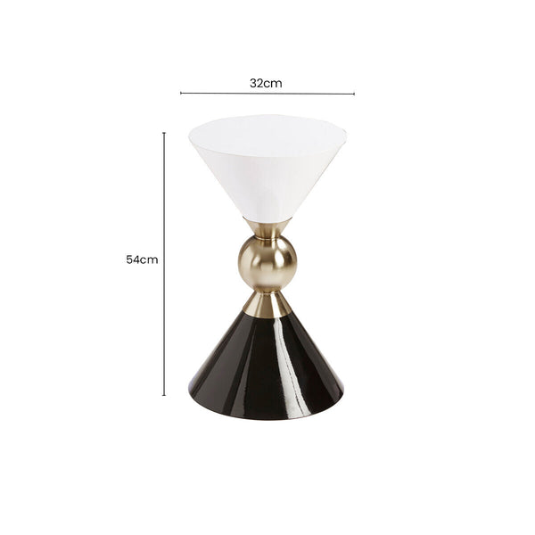 Martini White and Black Gold Finish Hourglass Side Table