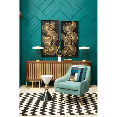 Martini White and Black Gold Finish Hourglass Side Table