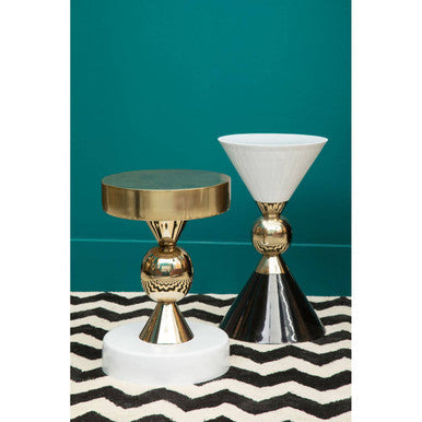 Martini White and Black Gold Finish Hourglass Side Table